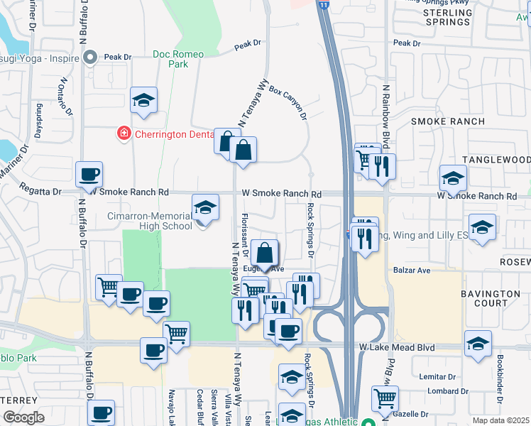 map of restaurants, bars, coffee shops, grocery stores, and more near 7220 Richmond Heights Drive in Las Vegas