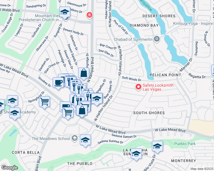 map of restaurants, bars, coffee shops, grocery stores, and more near 8348 Snowmass Drive in Las Vegas
