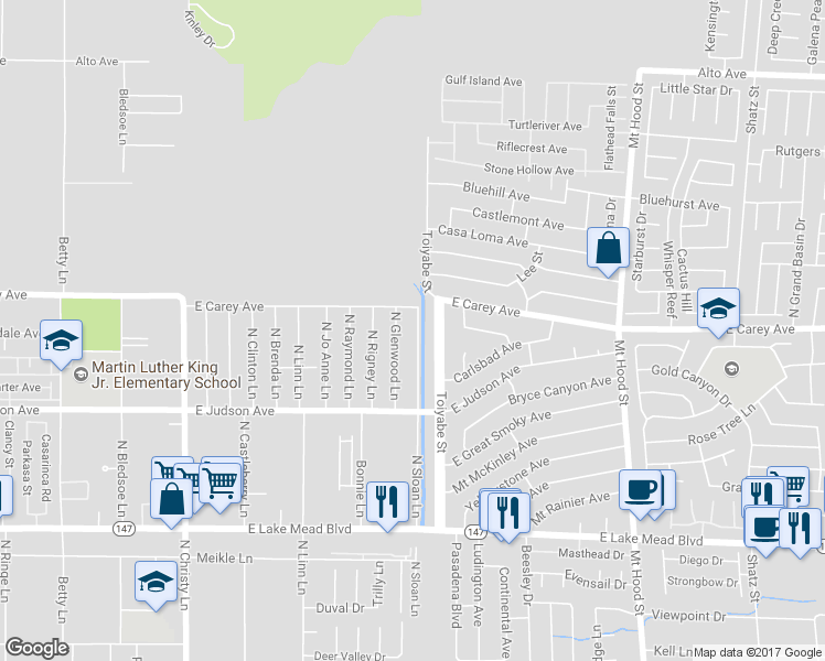 map of restaurants, bars, coffee shops, grocery stores, and more near 2333 North Sloan Lane in Las Vegas