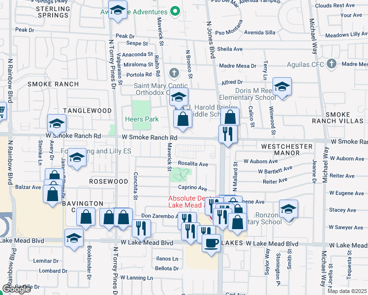 map of restaurants, bars, coffee shops, grocery stores, and more near 6204 Camino De Rosa Drive in Las Vegas
