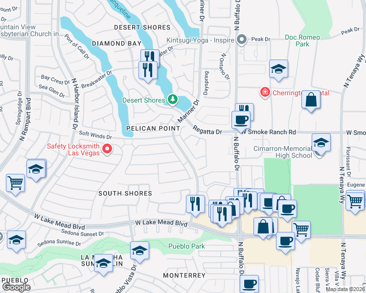 map of restaurants, bars, coffee shops, grocery stores, and more near 2340 Hunt Club Street in Las Vegas
