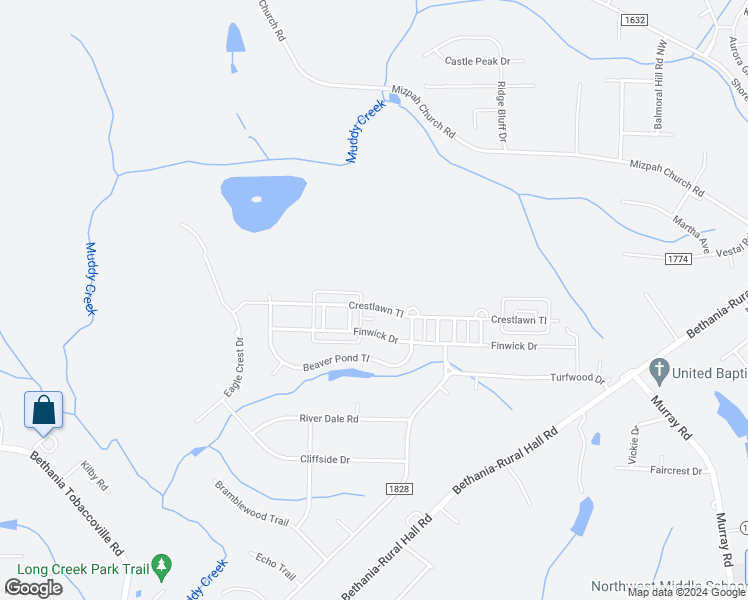 map of restaurants, bars, coffee shops, grocery stores, and more near 1559 Crestlawn Trail in Pfafftown