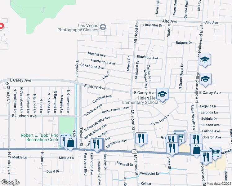 map of restaurants, bars, coffee shops, grocery stores, and more near 6213 East Carey Avenue in Las Vegas