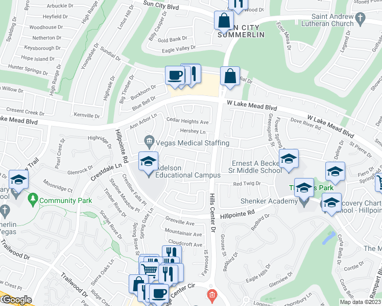 map of restaurants, bars, coffee shops, grocery stores, and more near 9449 Amber Valley Lane in Las Vegas