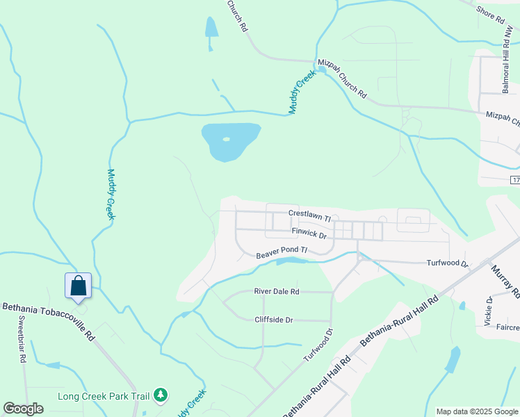 map of restaurants, bars, coffee shops, grocery stores, and more near 1647 Crestlawn Trail in Pfafftown