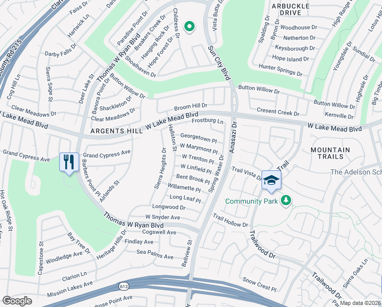 map of restaurants, bars, coffee shops, grocery stores, and more near 10412 West Trenton Place in Las Vegas
