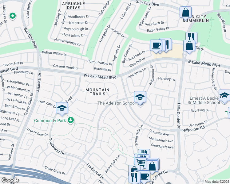 map of restaurants, bars, coffee shops, grocery stores, and more near 9709 Highridge Drive in Las Vegas