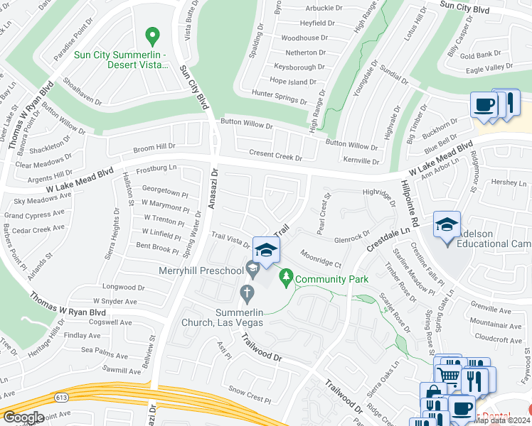 map of restaurants, bars, coffee shops, grocery stores, and more near 10121 Cardinal View Place in Las Vegas