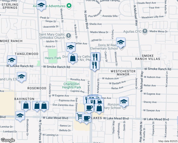 map of restaurants, bars, coffee shops, grocery stores, and more near in Las Vegas