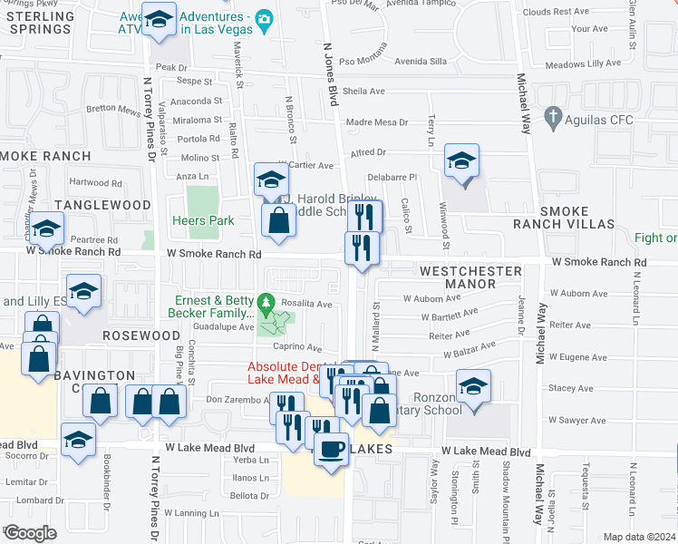 map of restaurants, bars, coffee shops, grocery stores, and more near in Las Vegas