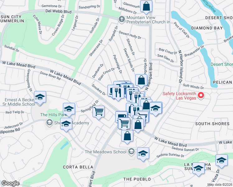 map of restaurants, bars, coffee shops, grocery stores, and more near 8709 Prairie Hill Drive in Las Vegas
