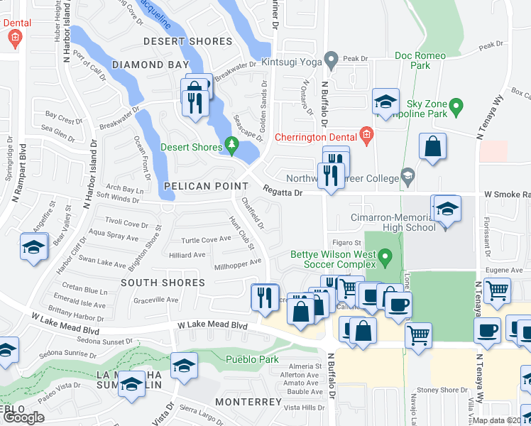 map of restaurants, bars, coffee shops, grocery stores, and more near 2301 Mount Holly Court in Las Vegas