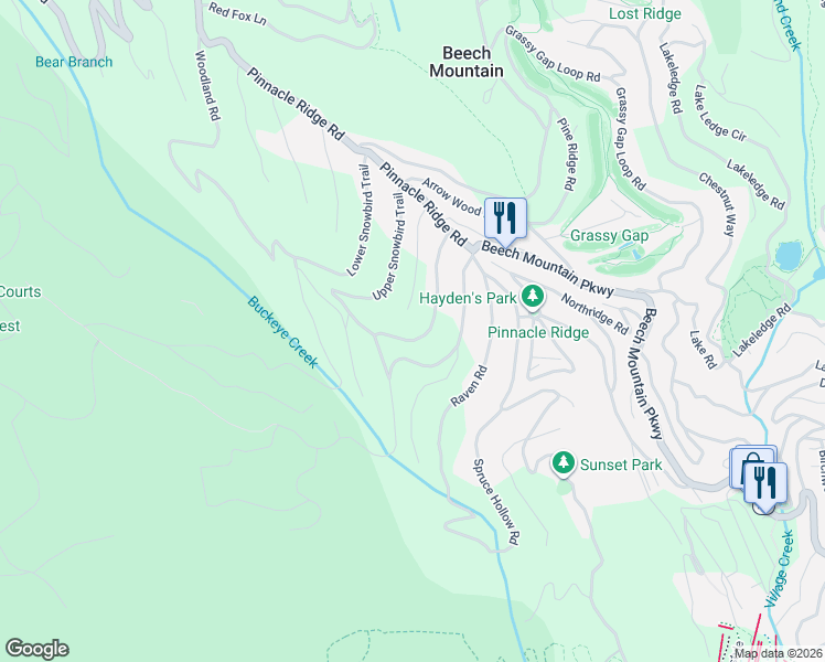 map of restaurants, bars, coffee shops, grocery stores, and more near 124 Wintergreen Way in Beech Mountain