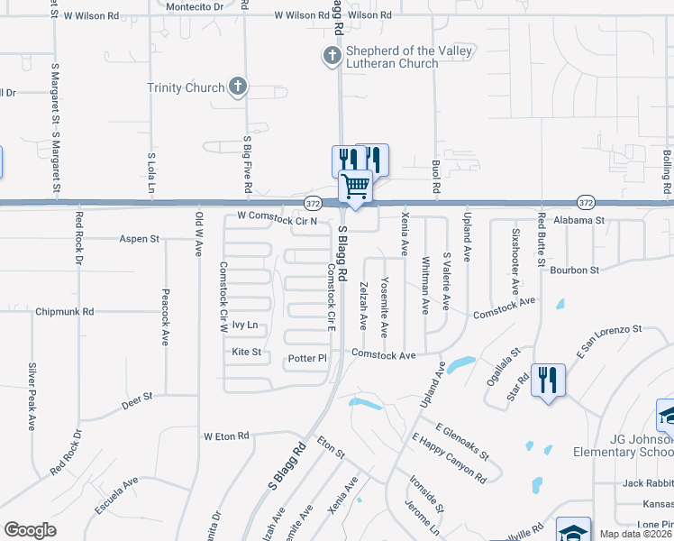 map of restaurants, bars, coffee shops, grocery stores, and more near 1121 Comstock Cir E in Pahrump