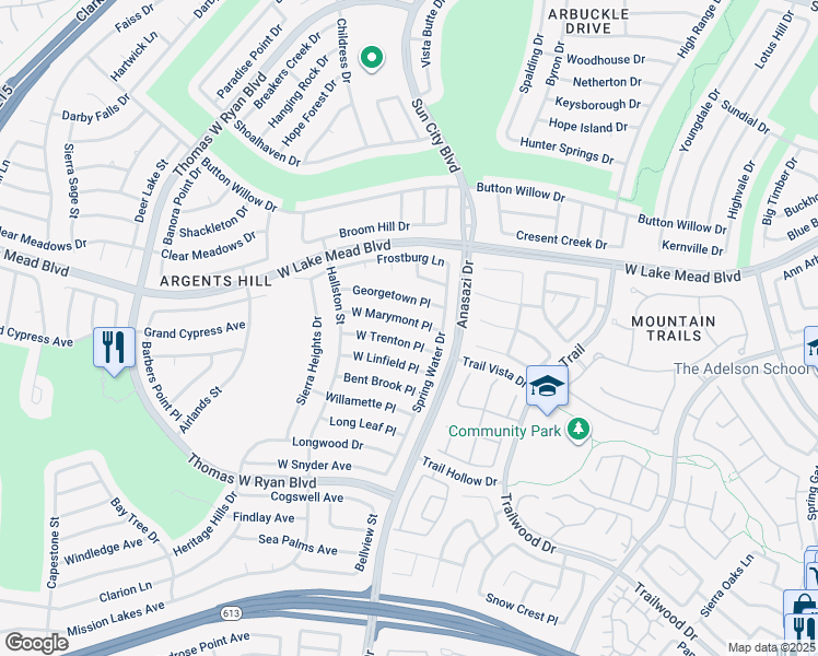 map of restaurants, bars, coffee shops, grocery stores, and more near 10321 West Marymont Place in Las Vegas
