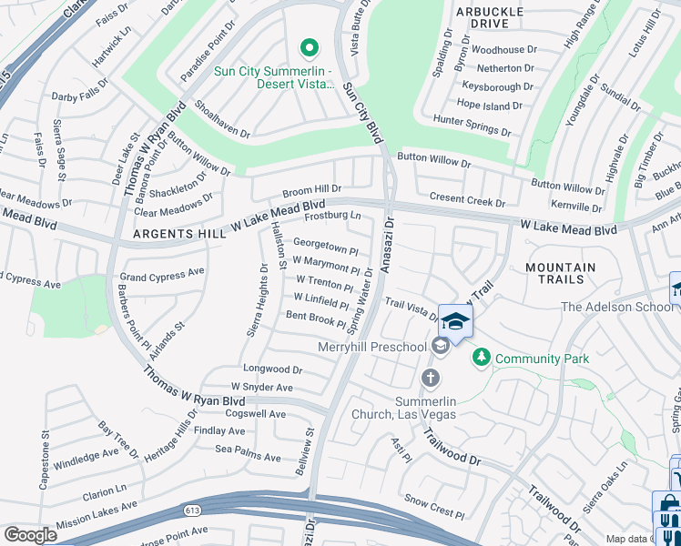 map of restaurants, bars, coffee shops, grocery stores, and more near 10321 West Marymont Place in Las Vegas