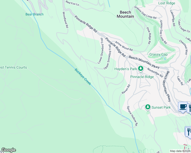 map of restaurants, bars, coffee shops, grocery stores, and more near 100 Wintercrest Lane in Beech Mountain