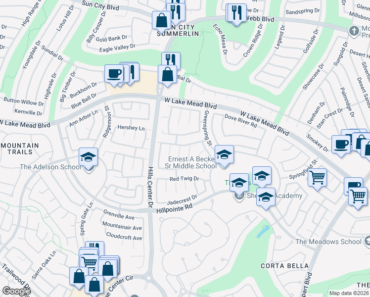 map of restaurants, bars, coffee shops, grocery stores, and more near 9237 Evergreen Canyon Drive in Las Vegas