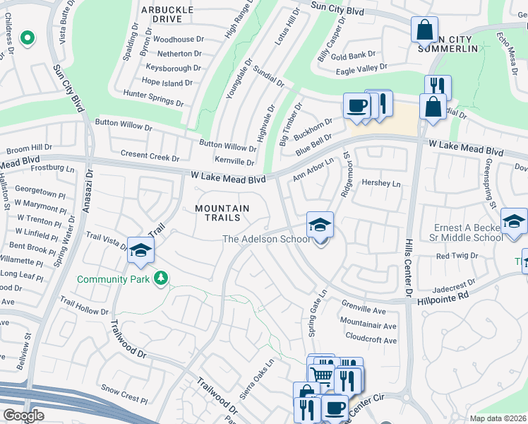 map of restaurants, bars, coffee shops, grocery stores, and more near 9709 Highridge Drive in Las Vegas