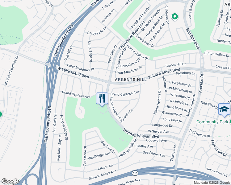 map of restaurants, bars, coffee shops, grocery stores, and more near 10736 Grand Cypress Avenue in Las Vegas