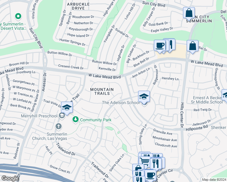 map of restaurants, bars, coffee shops, grocery stores, and more near 2304 Cedardale Place in Las Vegas