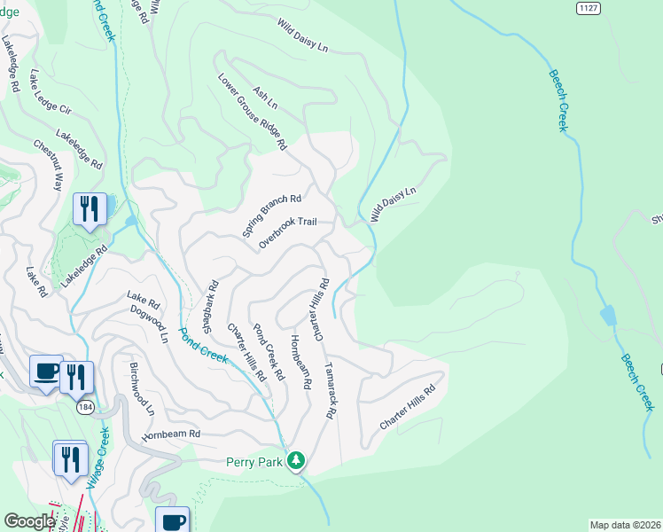 map of restaurants, bars, coffee shops, grocery stores, and more near 607 Charter Hills Road in Beech Mountain