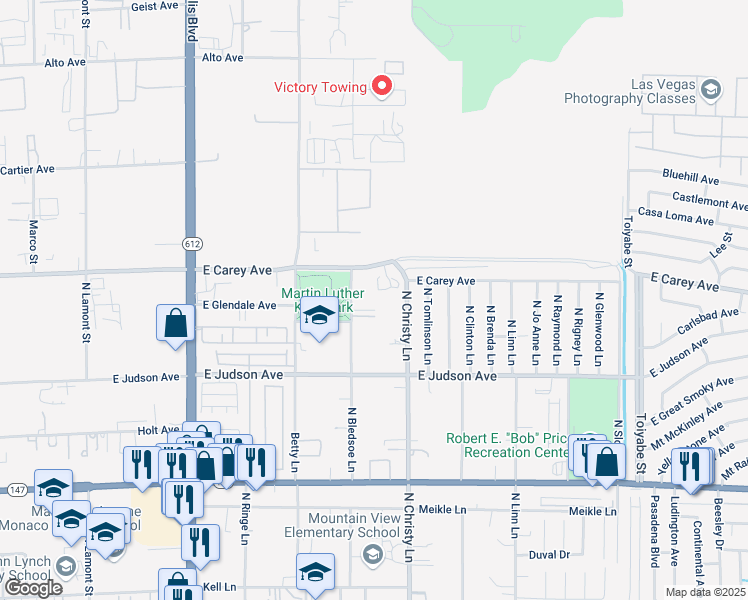 map of restaurants, bars, coffee shops, grocery stores, and more near 2314 North Bledsoe Lane in Las Vegas