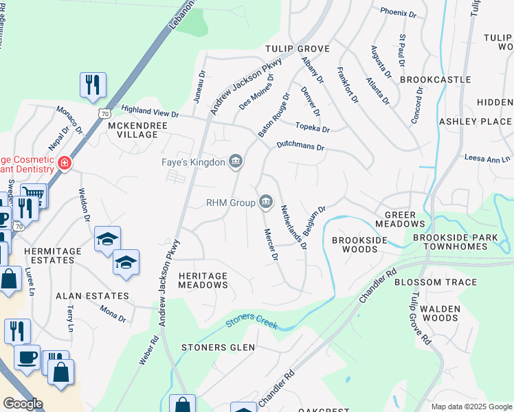 map of restaurants, bars, coffee shops, grocery stores, and more near 624 Mercer Drive in Nashville
