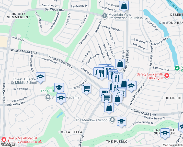 map of restaurants, bars, coffee shops, grocery stores, and more near 8741 Smokey Drive in Las Vegas