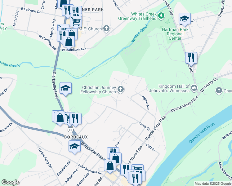map of restaurants, bars, coffee shops, grocery stores, and more near 2311 Lloyd Avenue in Nashville