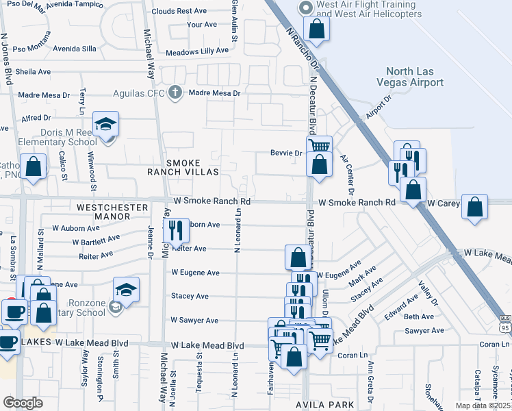 map of restaurants, bars, coffee shops, grocery stores, and more near 5021 West Smoke Ranch Road in Las Vegas