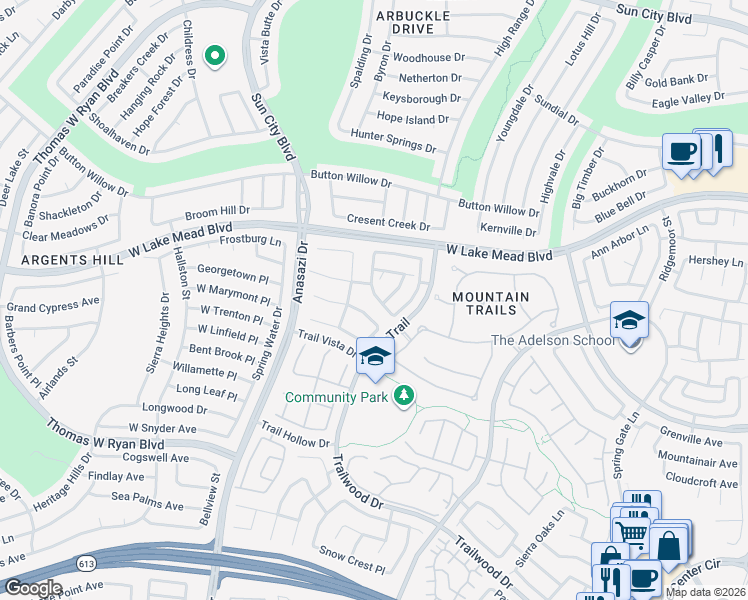 map of restaurants, bars, coffee shops, grocery stores, and more near 10125 Cardinal View Place in Las Vegas