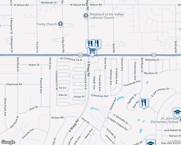 map of restaurants, bars, coffee shops, grocery stores, and more near 1121 Comstock Circle East in Pahrump