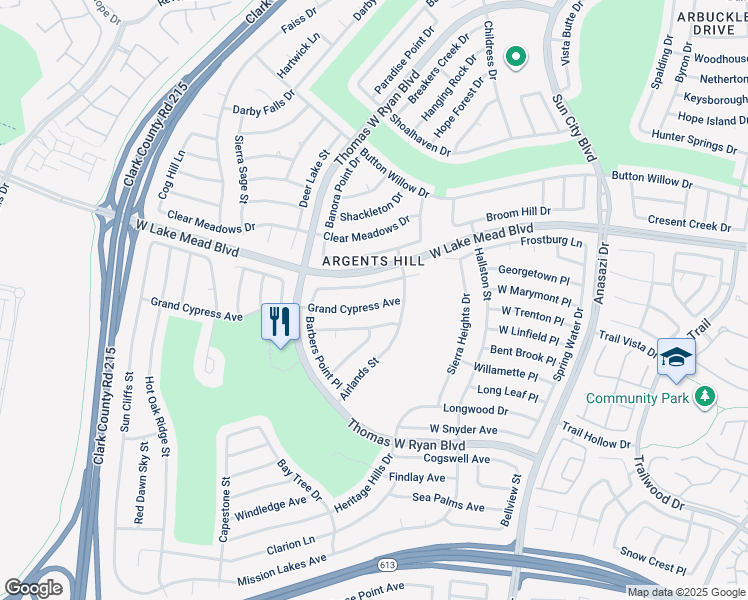 map of restaurants, bars, coffee shops, grocery stores, and more near 10620 Grand Cypress Avenue in Las Vegas