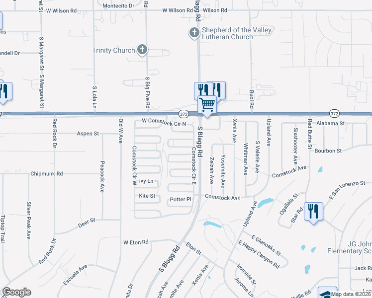 map of restaurants, bars, coffee shops, grocery stores, and more near 51 Wilderness Way in Pahrump