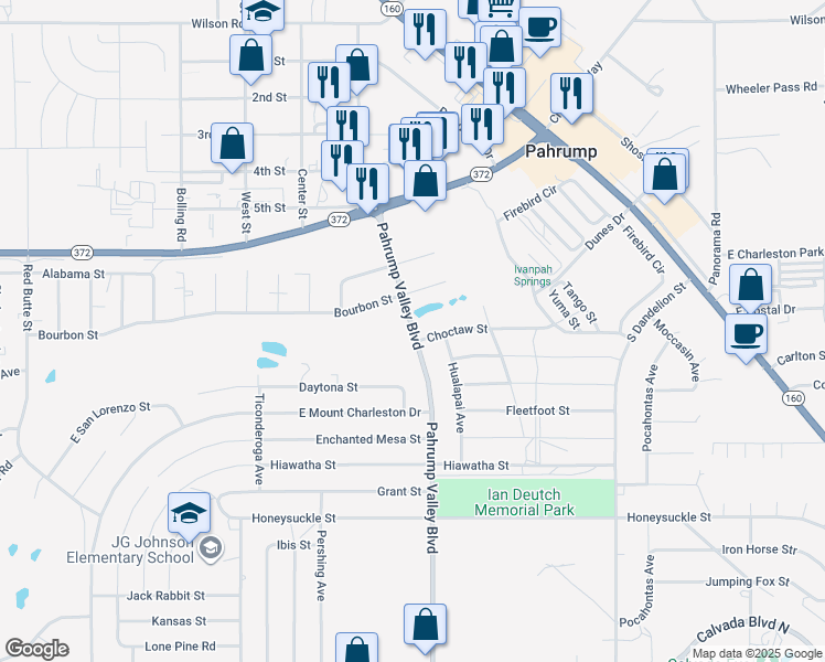 map of restaurants, bars, coffee shops, grocery stores, and more near 1170 Pahrump Valley Boulevard in Pahrump