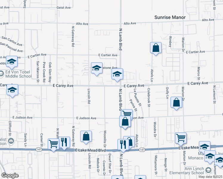 map of restaurants, bars, coffee shops, grocery stores, and more near 4243 East Carey Avenue in Las Vegas