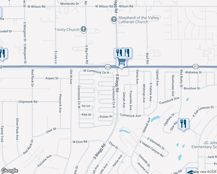 map of restaurants, bars, coffee shops, grocery stores, and more near 51 Wilderness Way in Pahrump