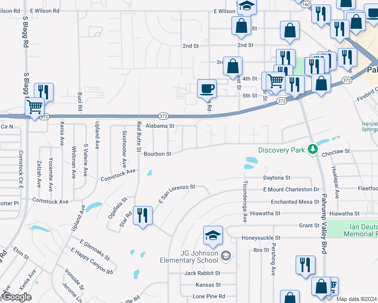 map of restaurants, bars, coffee shops, grocery stores, and more near 781 Bourbon Street in Pahrump