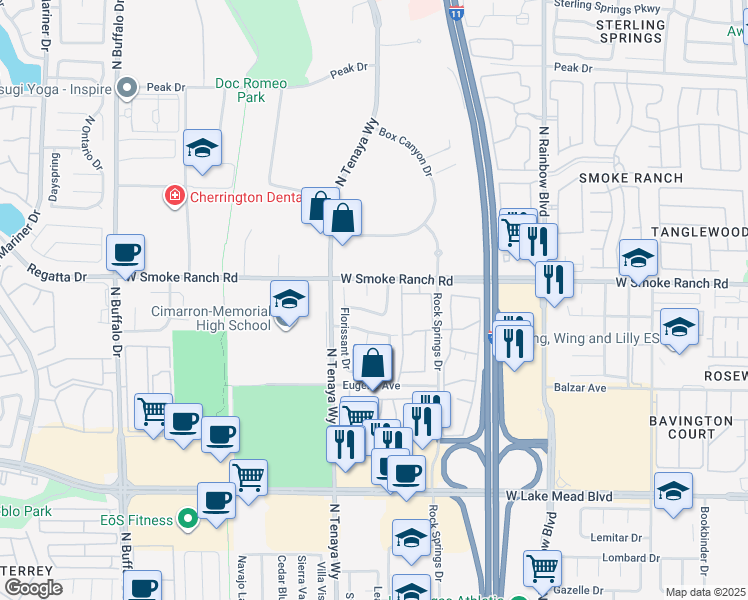 map of restaurants, bars, coffee shops, grocery stores, and more near 7220 Richmond Heights Drive in Las Vegas