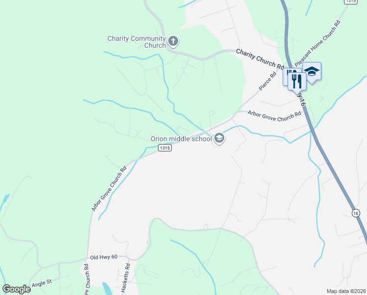 map of restaurants, bars, coffee shops, grocery stores, and more near 753 Arbor Grove Church Road in Millers Creek