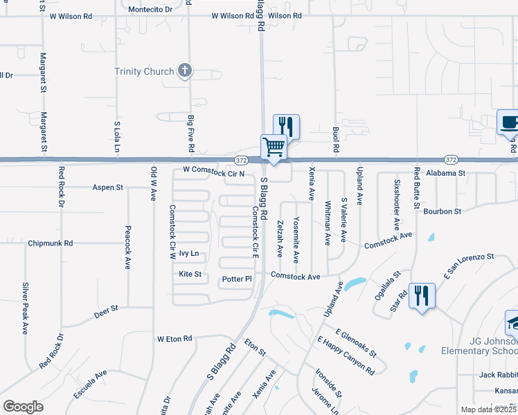 map of restaurants, bars, coffee shops, grocery stores, and more near South Comstock Circle in Pahrump