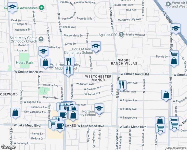 map of restaurants, bars, coffee shops, grocery stores, and more near 2373 Cardiff Lane in Las Vegas