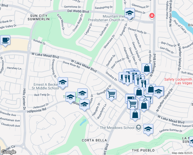 map of restaurants, bars, coffee shops, grocery stores, and more near 2321 Silver Bluff Court in Las Vegas