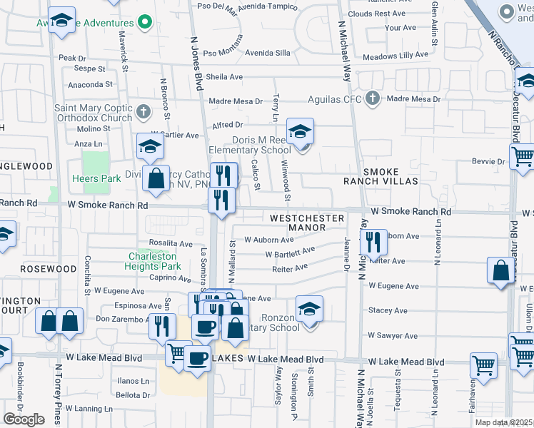 map of restaurants, bars, coffee shops, grocery stores, and more near 5817 Smoke Ranch Road in Las Vegas