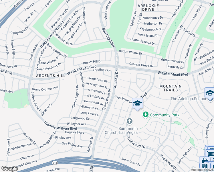 map of restaurants, bars, coffee shops, grocery stores, and more near 10305 West Marymont Place in Las Vegas