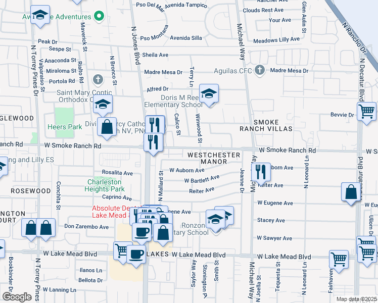map of restaurants, bars, coffee shops, grocery stores, and more near 5725 Smoke Ranch Road in Las Vegas