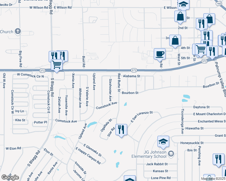 map of restaurants, bars, coffee shops, grocery stores, and more near 1111 Sixshooter Avenue in Pahrump