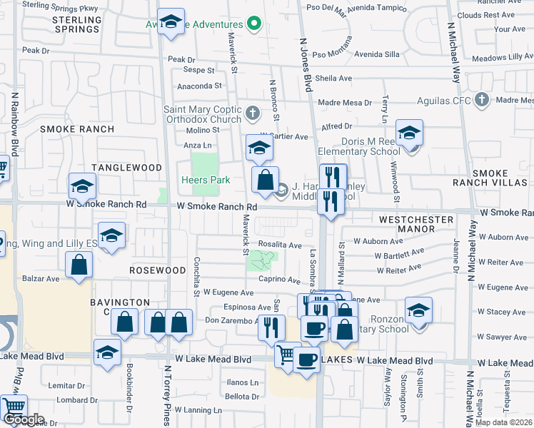 map of restaurants, bars, coffee shops, grocery stores, and more near 6204 Camino De Rosa Drive in Las Vegas