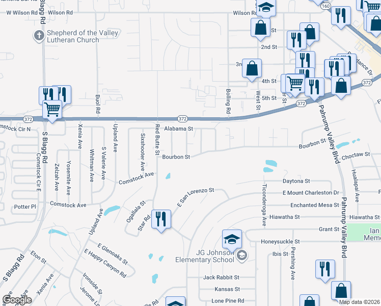 map of restaurants, bars, coffee shops, grocery stores, and more near 671 Bourbon Street in Pahrump